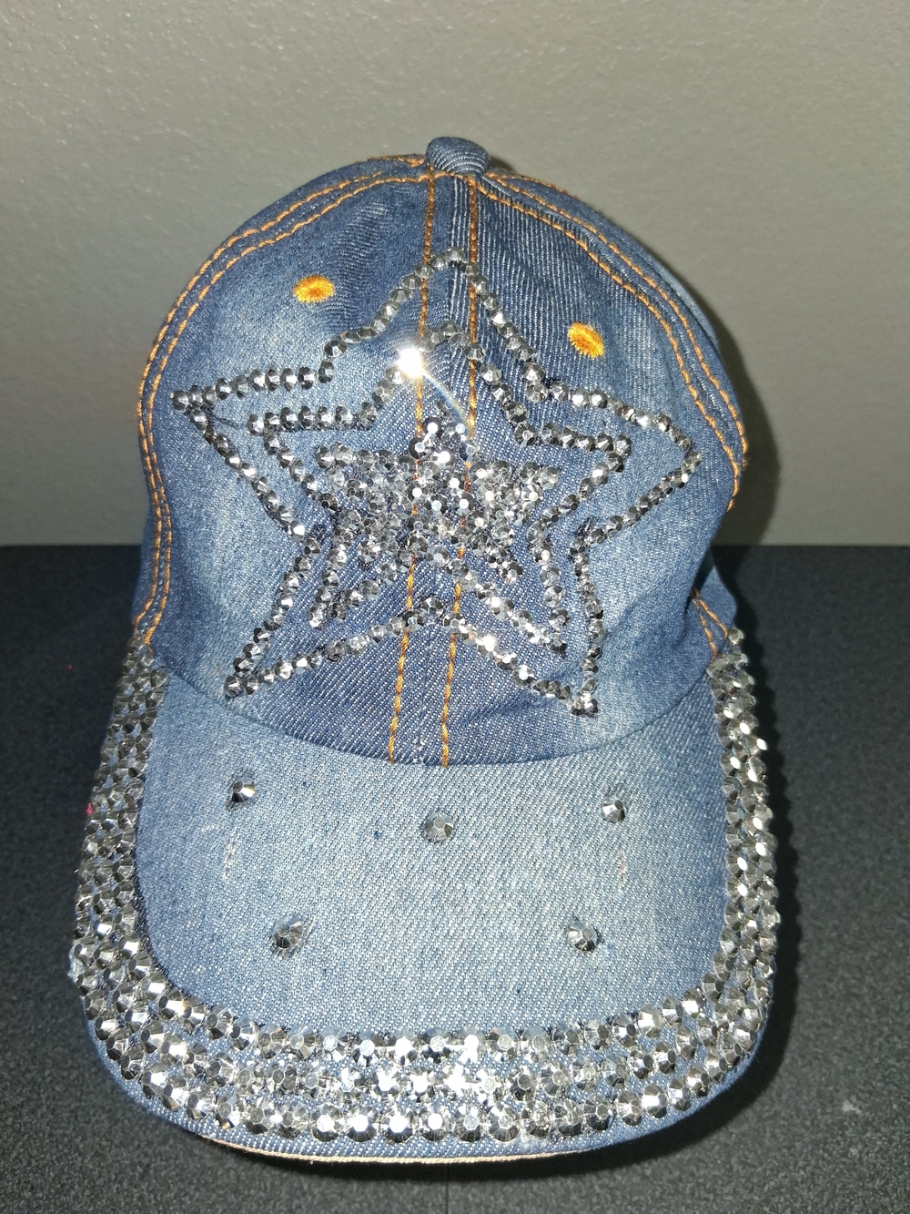 Ladies Denim Cap with Silver Star Rhinestones